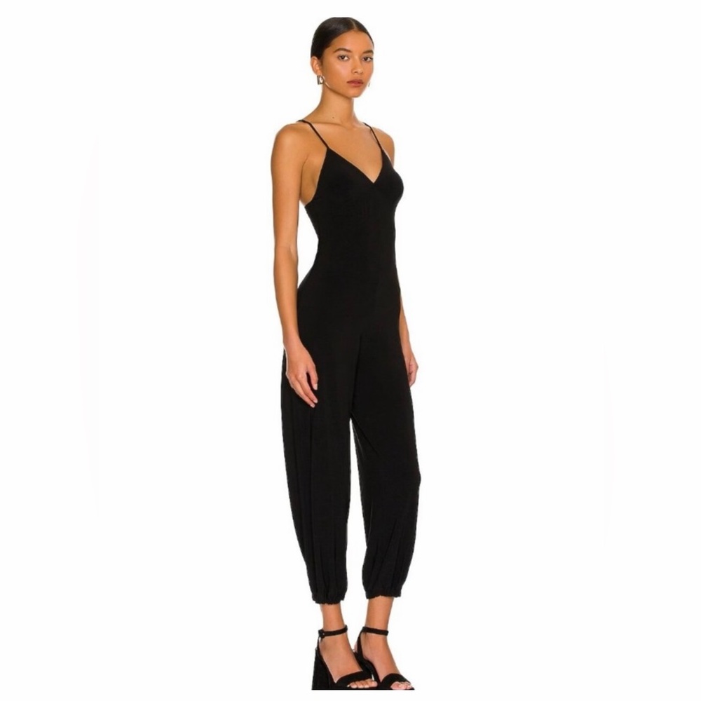NWT Norma Kamali Black Slip Jog Jumpsuit Jogger XS